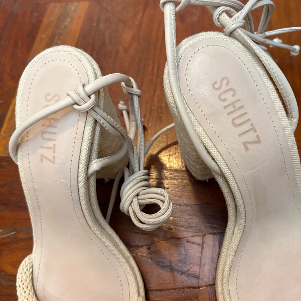 SCHUTZ Cream Braided Rope Strap Sandals